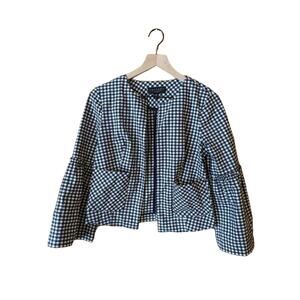 Laundry Shelli Segal Gingham Print Open Front Blazer Jacket Bell Sleeves Size XS